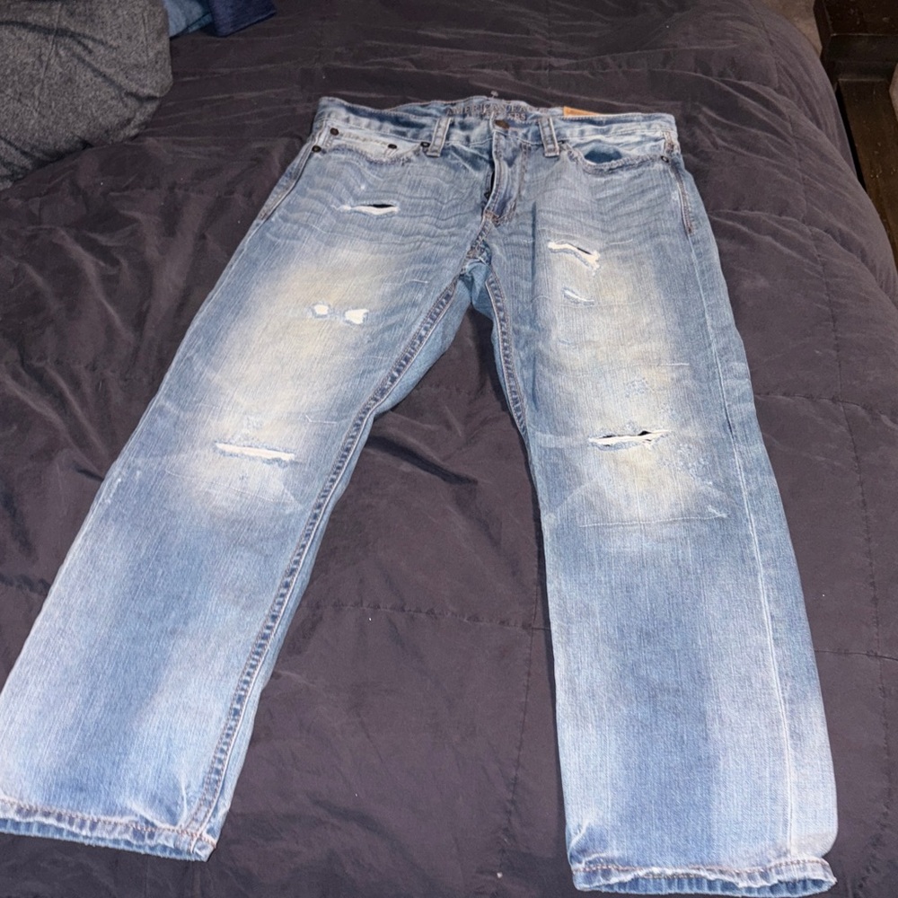 American Eagle Outfitters Men's Relaxed Distressed Jeans - Light Blue